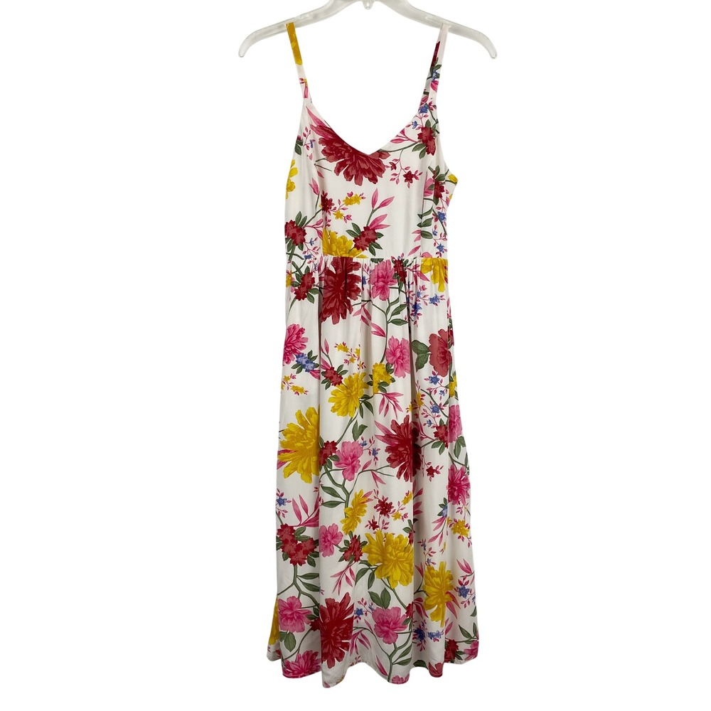 Old Navy Sleeveless White Floral Smocked Cami Midi Dress Womens Size S‎